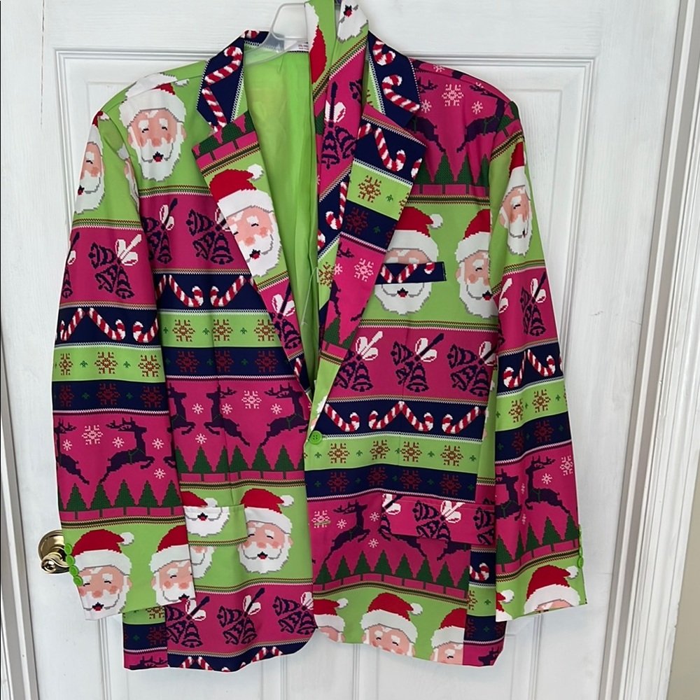 Vibrant Pink and Green Holiday Blazer